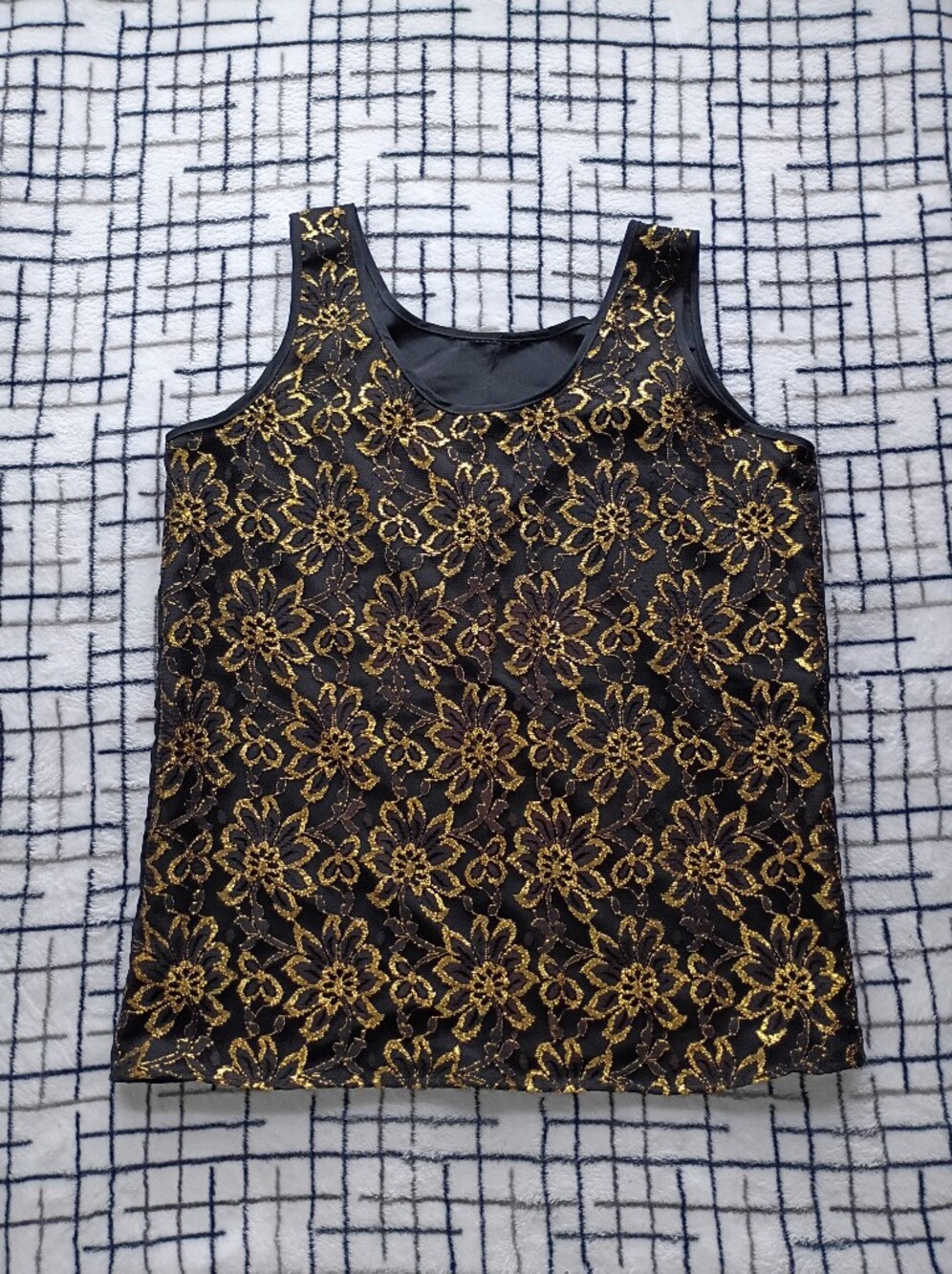 80s Gianna Black & Gold Lace Tank Top